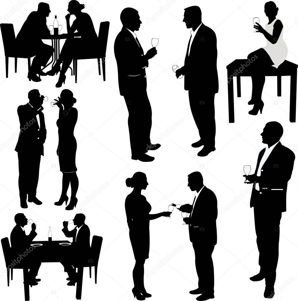 Download women and men drink wine silhouettes - vector — Stock ...