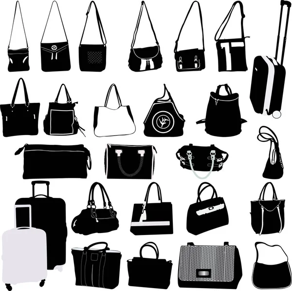 Sammlung von Taschen und Koffern - Vektor — Stockvektor