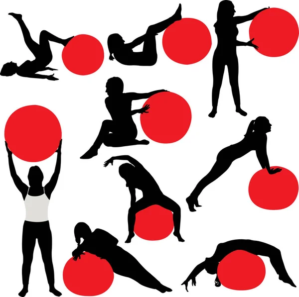 Pilates women collectin silhouettes - vector — Stock Vector