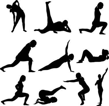 Kadın aerobik dans fitness spor silhouettes - vektör