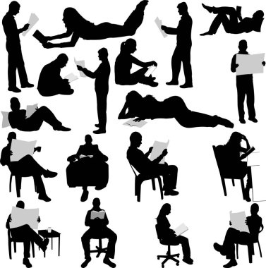 insanlar okuma gazete ve kitap koleksiyonu - vektör