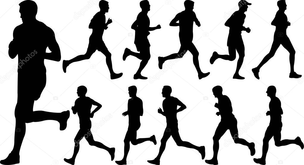 men running silhouettes collection - vector