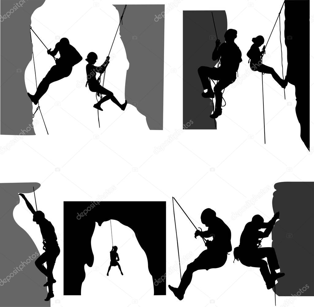 rock climbers silhouette - vector