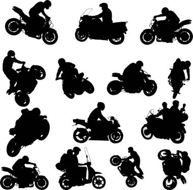 Motosikletçiler siluetleri koleksiyonu - vektör