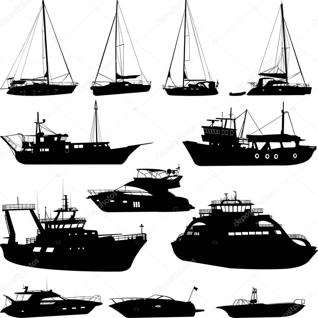 Ships and boats silhouettes collection - vector