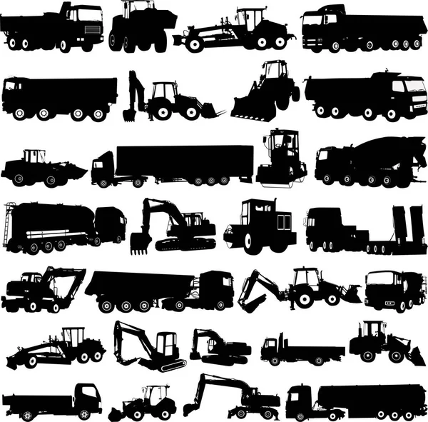 Bouw Machines Collectie Silhouetten Vector — Stockvector