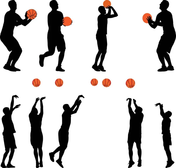 篮球球员和球的矢量 图库插图