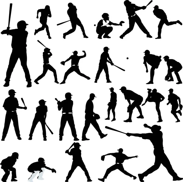 Baseball Spelare Silhouette Kollektion Vektor — Stockfoto