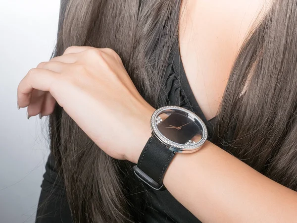 Elegant Black Watch with Crystals — Stock Photo, Image