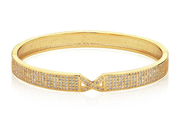 Mooie gouden armband met diamanten, op witte achtergrond, sieraden — Stockfoto