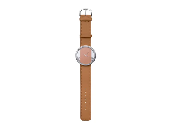 Relógio laranja elegante com grande mostrador e cristais, acessórios para mulheres — Fotografia de Stock