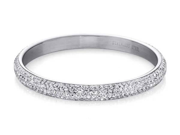 Schönes silbernes Armband mit Diamanten, auf weißem Hintergrund — Stockfoto