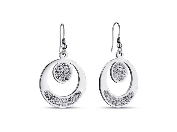 Eleganta droppe örhängen vitguld med diamanter, på vit bakgrund, smycken — Stockfoto