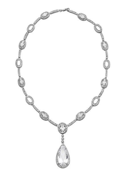 Sofistikerat vitt guld halsband med diamanter på vit bakgrund — Stockfoto