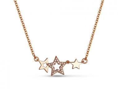 Kristaller ve beyaz arka plan, gül altın yıldız ile altın kolye