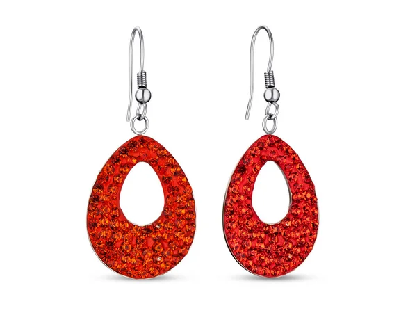 Boucles Oreilles Avec Cristaux Rouges Sur Fond Blanc Bijoux — Photo