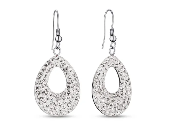 Earrings with white crystals on white background — Stock Photo, Image
