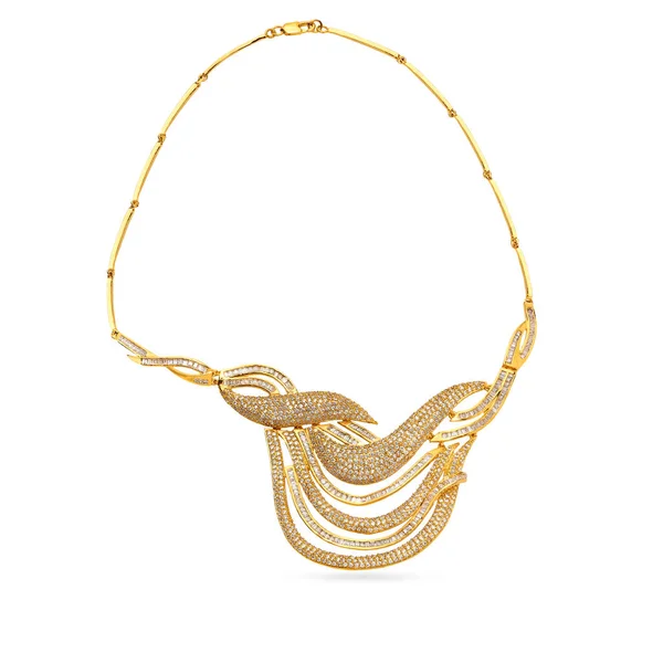Guld Halsband Med Fjärilar Kristaller Vit Bakgrund Gult Guld Hänge — Stockfoto