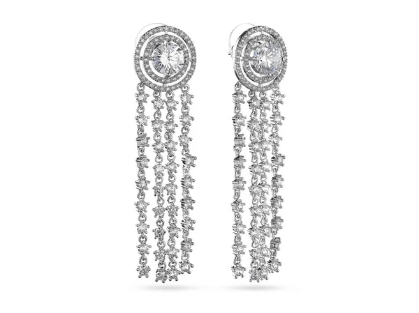 Elegantes Pendientes Gota Oro Blanco Con Diamantes Sobre Fondo Blanco — Foto de Stock