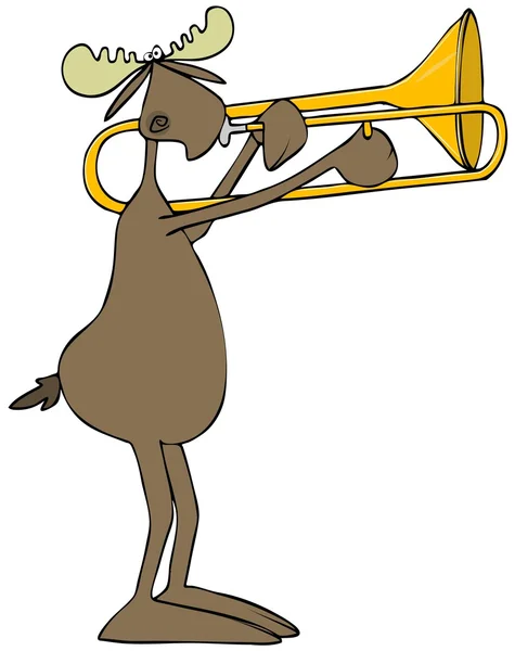 Moose playing a trombone — Stock Photo, Image