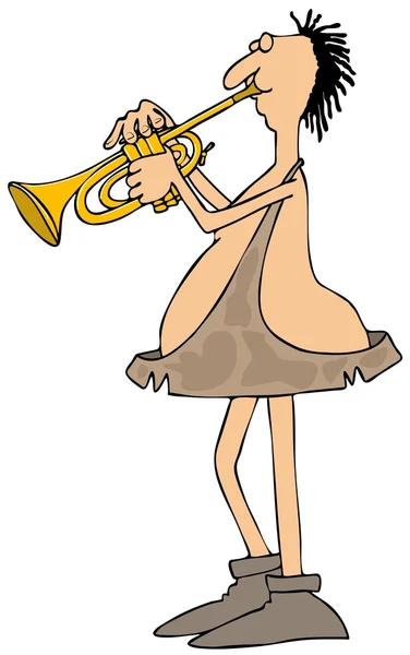 Caveman playing a trumpet — Stock Photo, Image