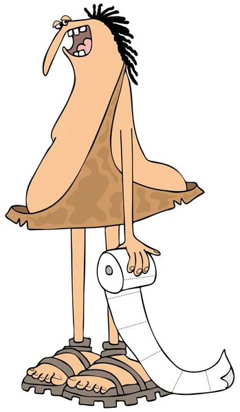 Jaskiniowiec, przytrzymując rolkę papieru toaletowego — Zdjęcie stockowe