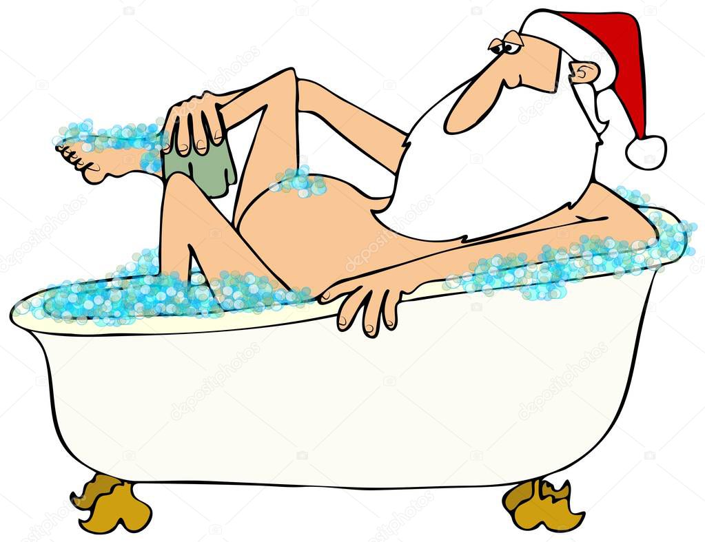 Santa taking a bubble bath