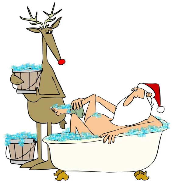 Papai Noel tomando um banho de espuma — Fotografia de Stock