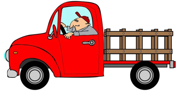 Uomo alla guida di un camion rosso — Foto Stock