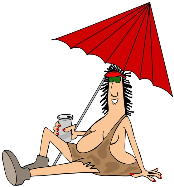 Cave woman sunbathing — Stock Photo, Image