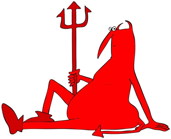 Descansando diabo vermelho sentado no chão — Fotografia de Stock