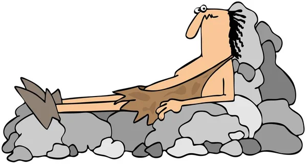 Illustration Depicts Caveman Laying Rock Recliner — Stock Photo, Image