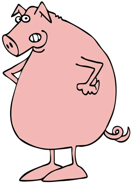 Illustration Irate Pink Pig Hooves Its Hips — Stock Photo, Image