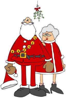 Noel Baba ve Noel bekleyen bazı asılı ökseotu altında bir isteksiz çizimi.