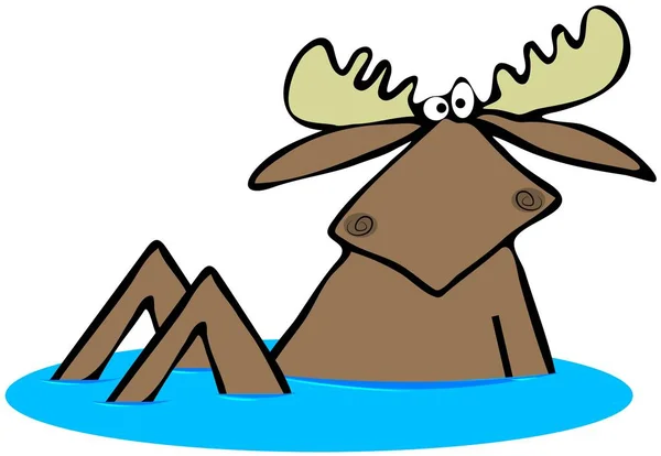 Ilustrace Překvapeně Bull Moose Sedí Vzpřímeně Vody — Stock fotografie