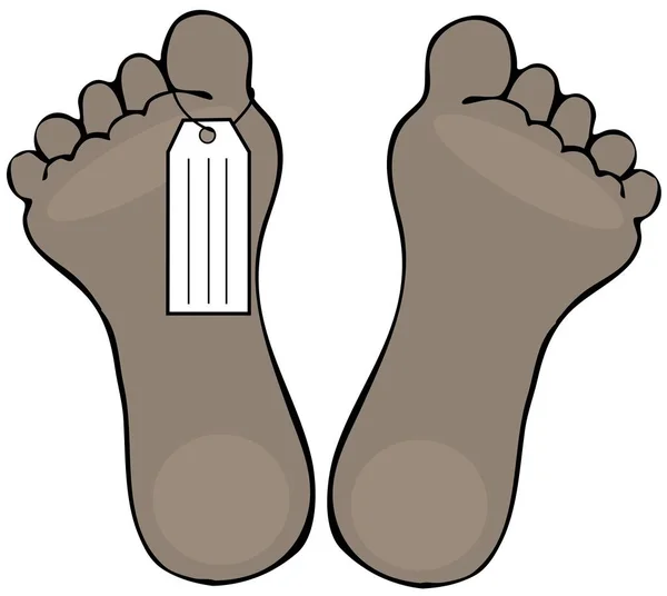 Illustration Two Dead Black Feet Toe Tag Hanging One — Stock Photo, Image