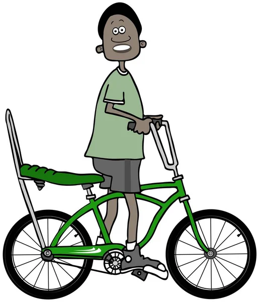 Illusztráció Egy Fekete Tizenéves Fiú Saját Stingray Kerékpár Lovaglás — Stock Fotó