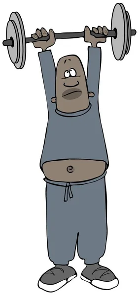 Illustration Chubby Black Man Wearing Sweats Lifting Barbell His Head — Stock Photo, Image