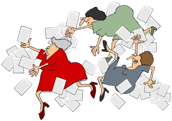 Illustration Kvinnor Kontorsarbetare Som Skildrar Olyckor Halka Snubbla Faller Spilla — Stockfoto