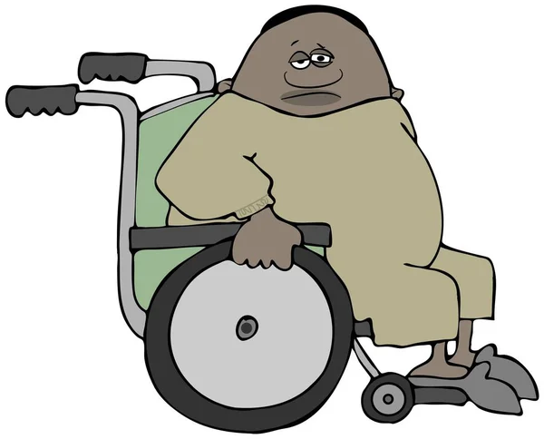 Εικονογράφηση Ενός Παχουλός Μαύρο Άνδρα Ασθενούς Που Κάθεται Αναπηρικό Αμαξίδιο — Φωτογραφία Αρχείου