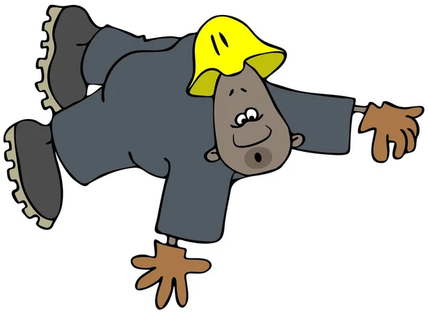 Ilustrace Černé Stavební Dělník Kombinéze Přilbou Pádu Vzduchem — Stock fotografie