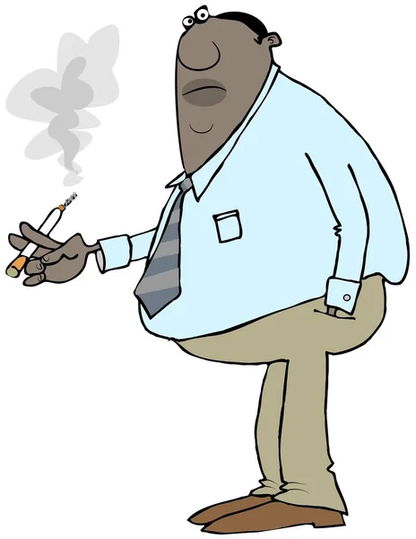 Ilustración Oficinista Negro Tomando Descanso Para Fumar Con Cigarrillo Encendido — Foto de Stock