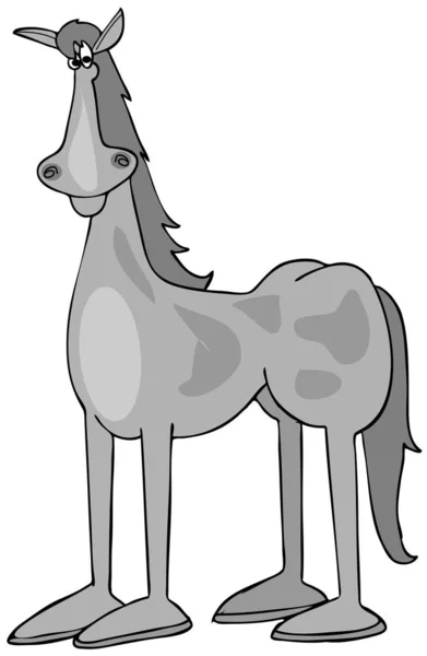 Ilustracja Szarego Konia Widzianego Stojącego Baczność — Zdjęcie stockowe