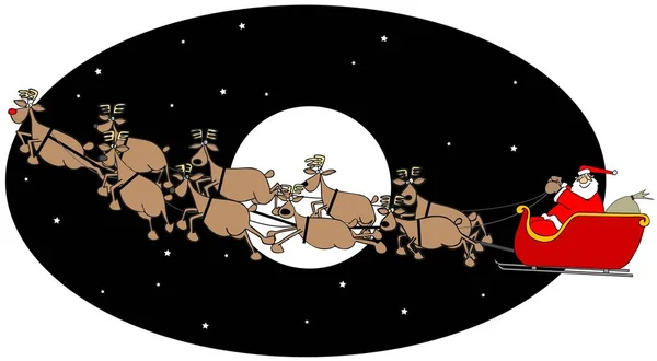 Illustration Santa Claus His Sleigh Being Pulled Night Sky — Stock Photo, Image