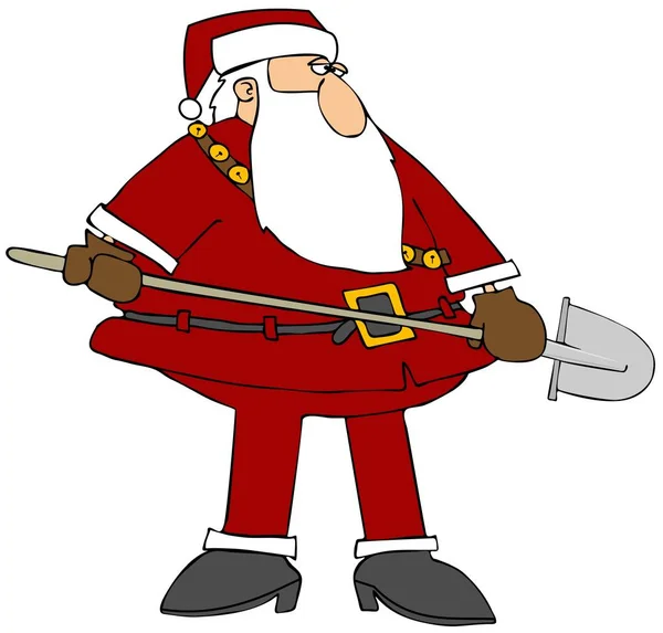 Abbildung Des Weihnachtsmannes Seinem Outfit Der Eine Lange Schaufel Hält — Stockfoto