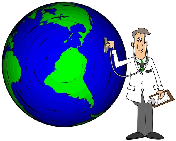 Illustration Läkare Som Bär Vit Labbrock Som Kontrollerar Jorden Med — Stockfoto