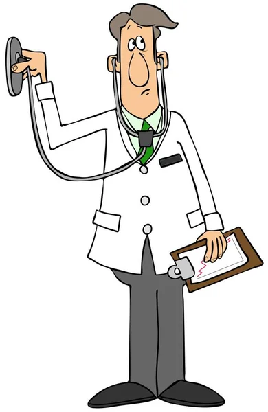 Illustration Male Doctor Wearing White Lab Coat Holding Stethoscope — 스톡 사진