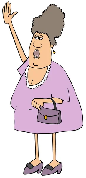 Illustration Einer Pummeligen Frau Einem Lavendelkleid Die Eine Handtasche Trägt — Stockfoto