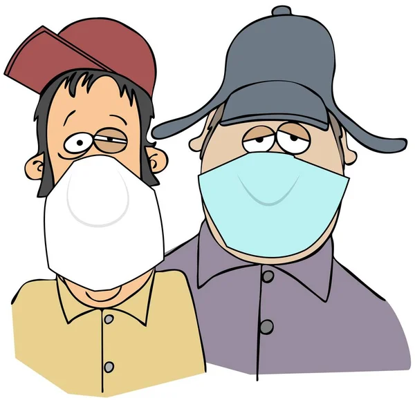 Ilustração Dois Homens Caipiras Usando Máscaras Cirúrgicas — Fotografia de Stock