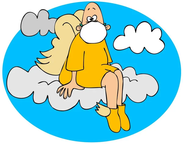 Ilustração Anjo Celestial Usando Uma Máscara Facial Sentado Uma Nuvem — Fotografia de Stock